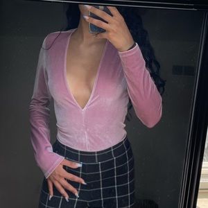 V neck pink velvet bodysuit